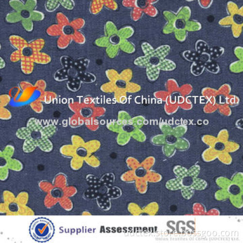 Cotton/Polyester Denim Fabric with Printed Pattern and Jacquard Style